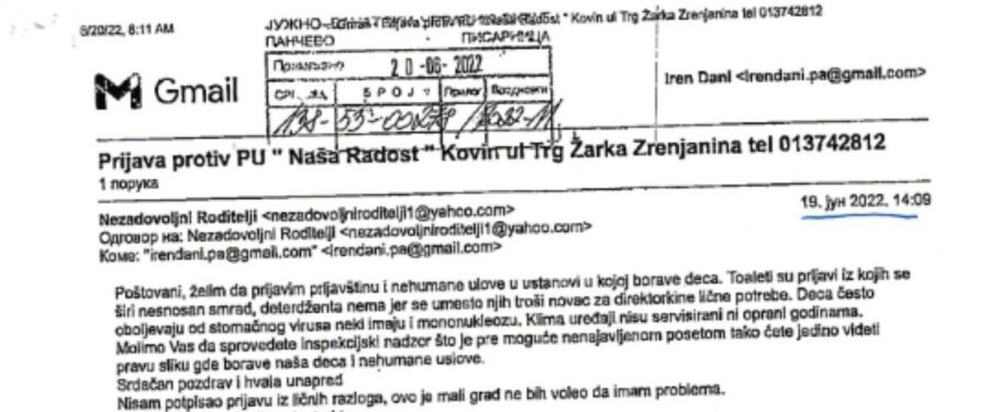 Sanitarni inspektor nije utvrdio u kovinskoj PU„Naša radost” povrede zakona iz delokruga rada druge inspekcije