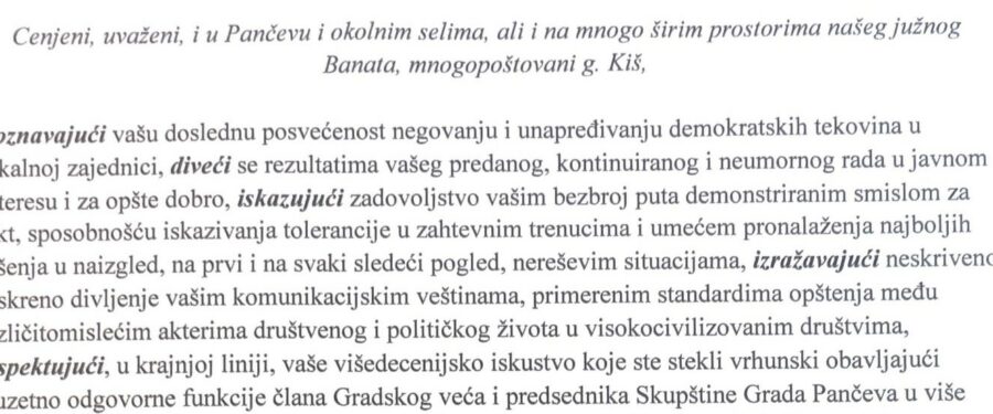 Dopis predsedniku Skupštine Grada Tigranu Kišu